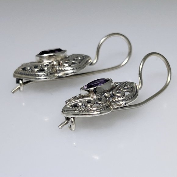 Ornate style Sterling Silver Amethyst earrings, NWOT - Picture 3 of 4